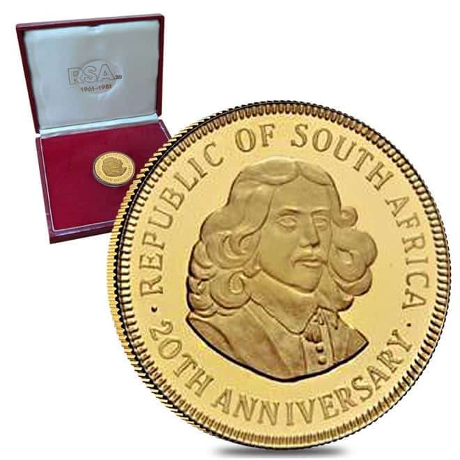 1961-1981 1 oz Republic of South Africa Proof Gold Medal 20th Anniversary