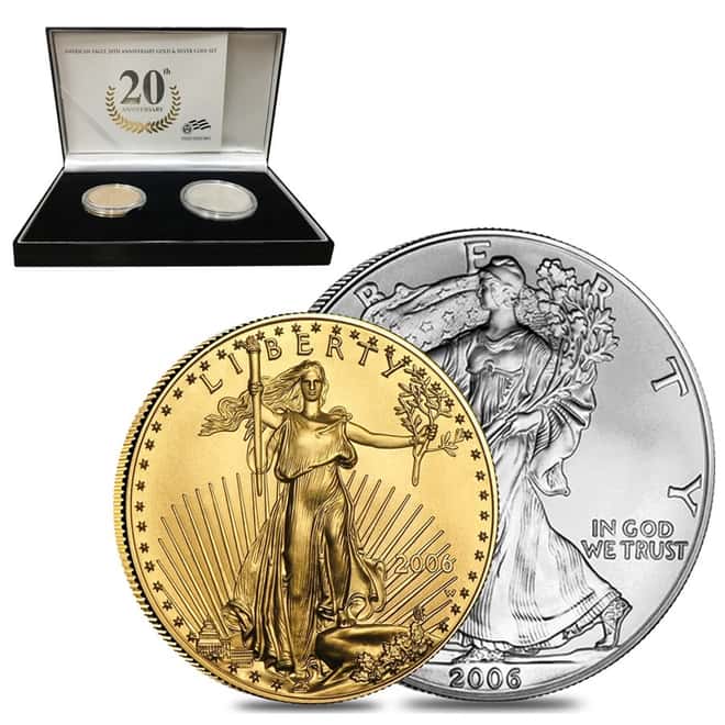 2006-W Gold & Silver Burnished American Eagle 20th Anniversary 2-Coin Set (w/Box & COA)