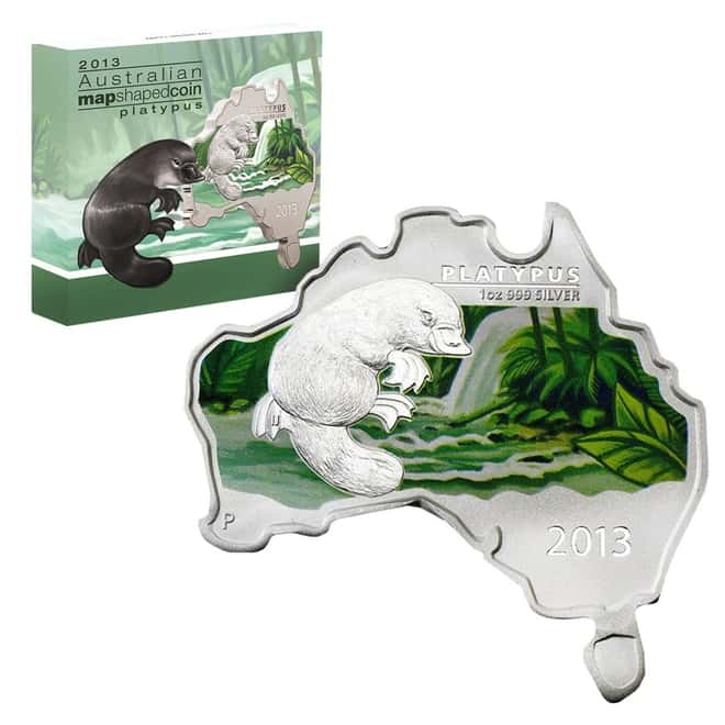 2013 1 oz Australian Silver Platypus Map Shaped Coin (w/Box & COA)