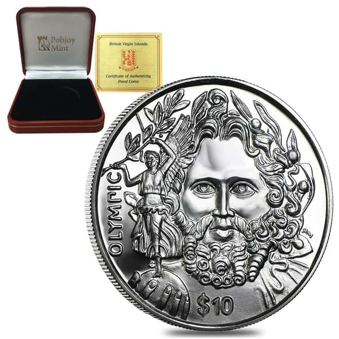 2013 British Virgin Islands Father of the Modern Olympics Proof Silver Coin ASW .8410 oz (w/Box & COA)