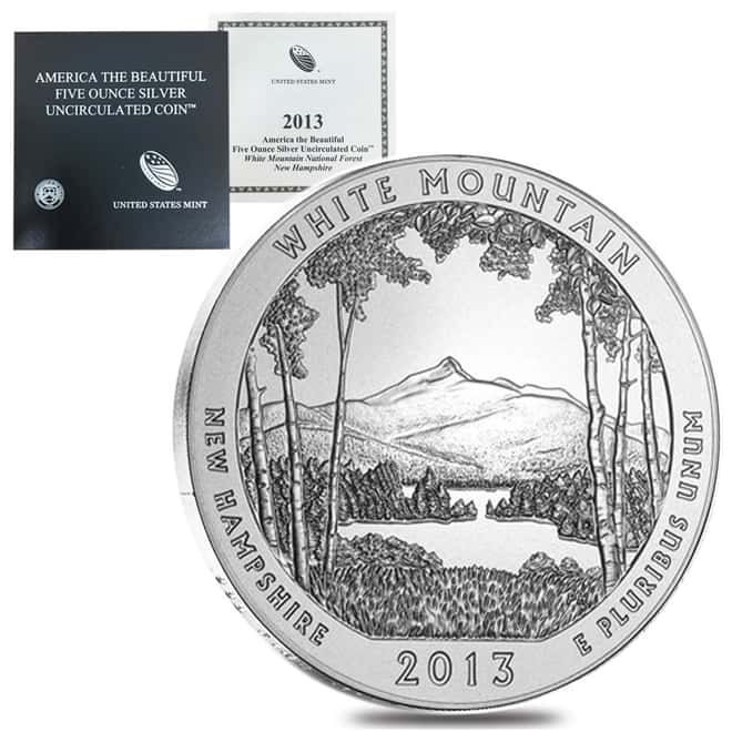 2013-P 5 oz Silver America the Beautiful ATB New Hampshire White Mountain (w/Box & COA)