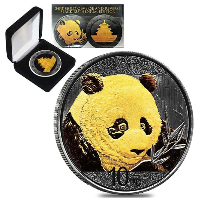 2018 30 gram Chinese Silver Panda 10 Yuan .999 Fine Black Ruthenium 24K Gold Edition (w/Box & COA)