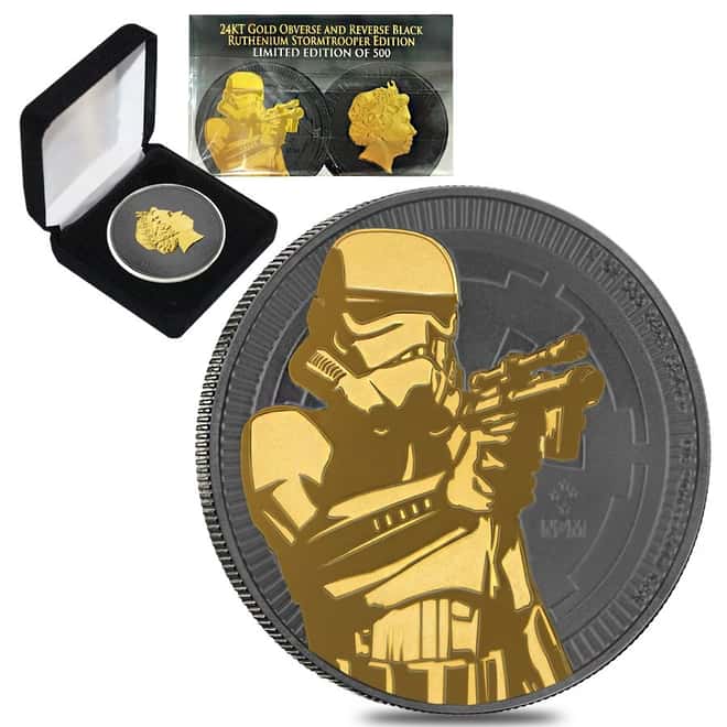 2018 1 oz Niue Silver $2 Star Wars Stormtrooper Black Ruthenium 24K Gold Edition (w/Box & COA)