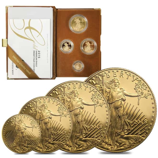 2015-W 1.85 oz Proof Gold American Eagle 4-Coin Set (w/Box & COA)