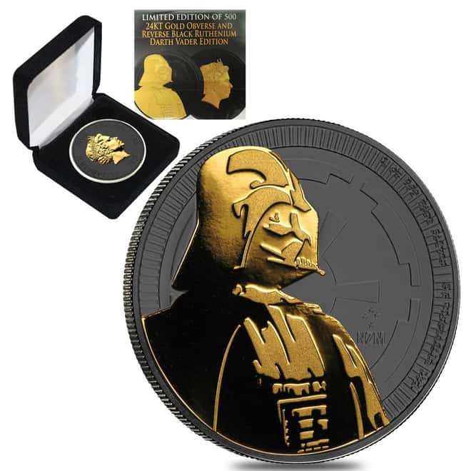 2017 1 oz Niue Silver $2 Star Wars Darth Vader Black Ruthenium 24K Gold Edition (w/Box & COA) 