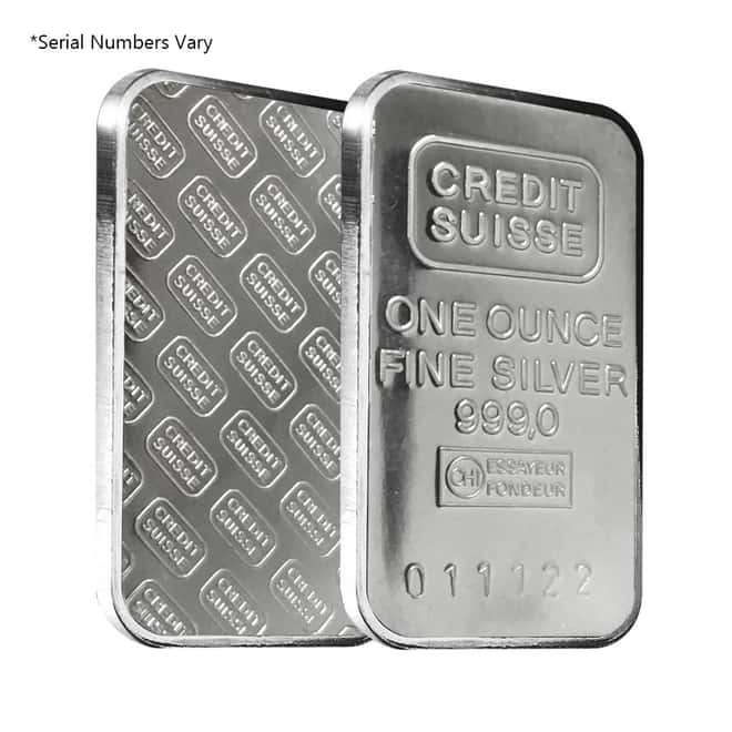 1 oz Credit Suisse Silver Bar .999 Fine (Secondary Market,Sealed)