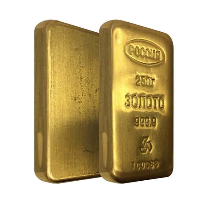 250 gram Russia Gold Bar .9999 Fine (w/Assay)