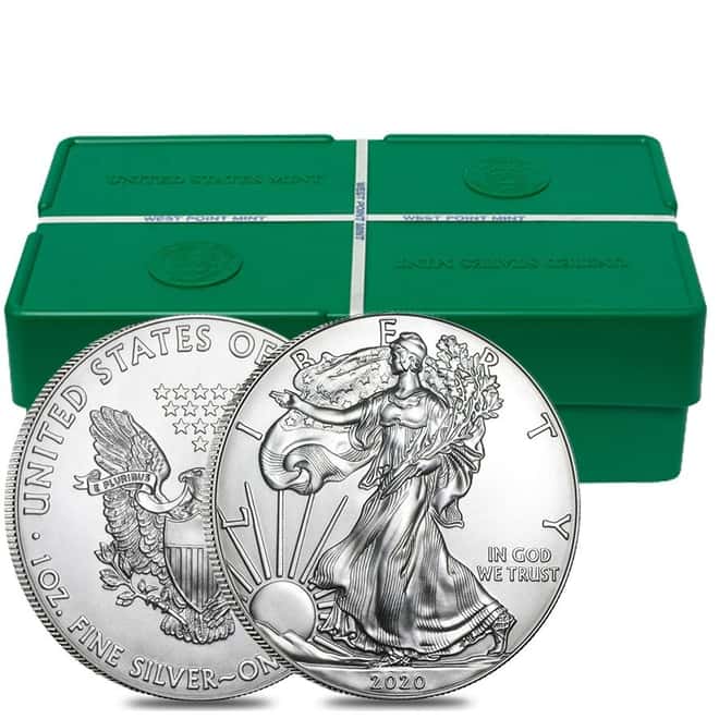 Monster Box of 500 - 2020 1 oz Silver American Eagle $1 Coin BU (25 Rolls,Tubes of 20)