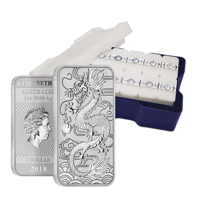 2018 1 oz Silver Australian Dragon Coin Bar $1 BU