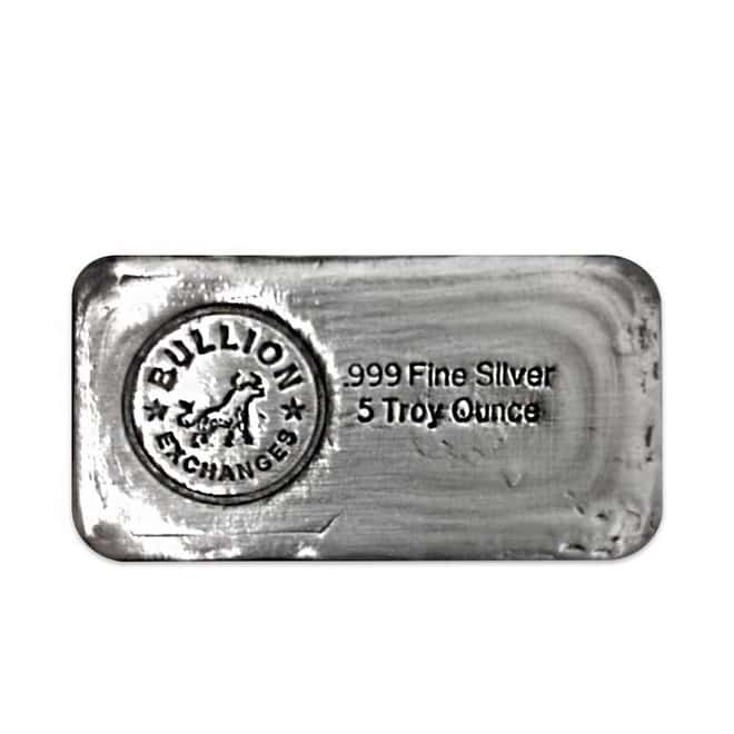 5 oz Bullion Exchanges Silver Hand Poured Bar .999 Fine (Antiqued)