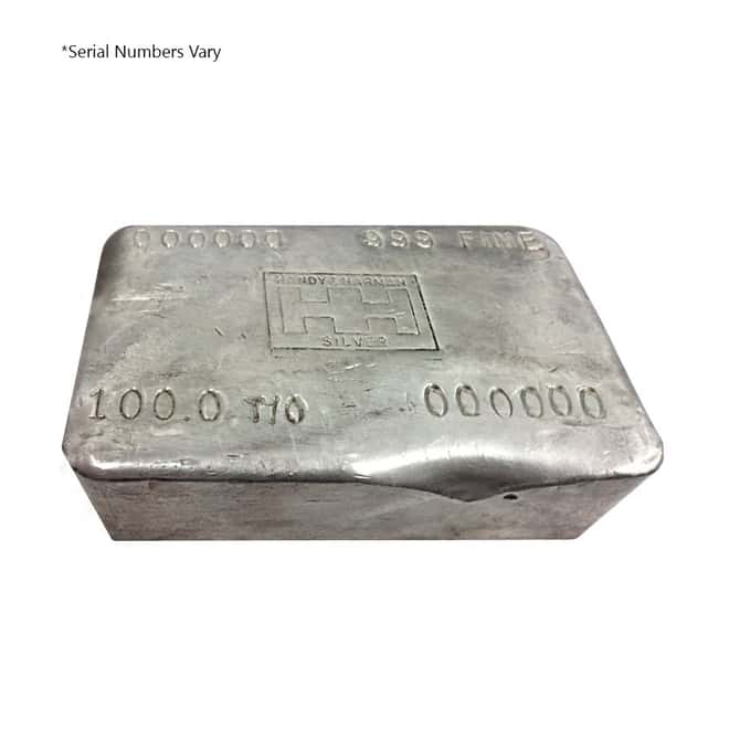 100 oz Handy & Harman Hand Poured Silver Bar .999 Fine
