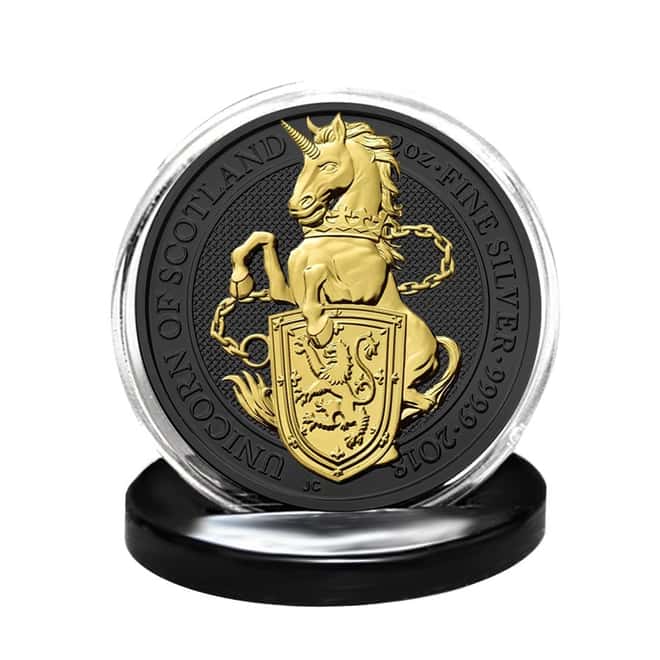 2018 Great Britain 2 oz Silver Queen's Beast (Unicorn) Coin .9999 Fine Black Ruthenium 24K Gold Edition (w/Box & COA)