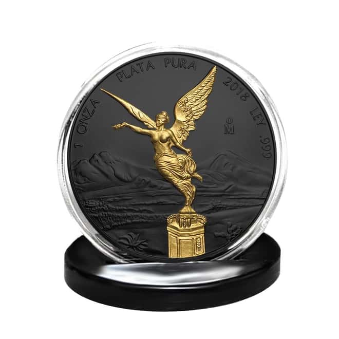 2018 1 oz Mexican Silver Libertad Coin .999 Fine Black Ruthenium 24K Gold Edition (w/Box & COA)