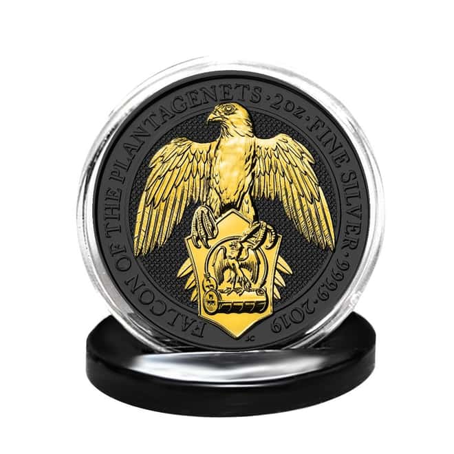 2019 Great Britain 2 oz Silver Queen's Beasts (Falcon) Coin .9999 Fine Black Ruthenium 24K Gold Edition (w/Box & COA)