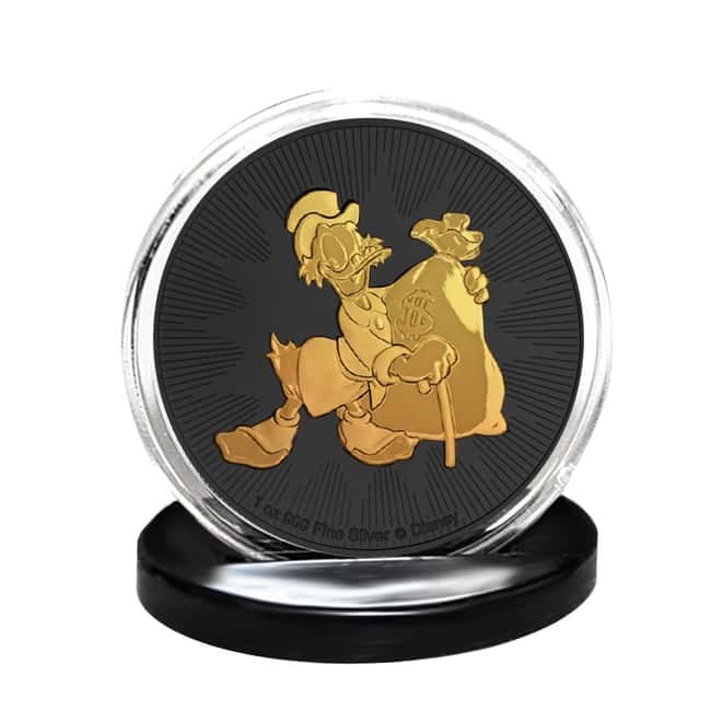 2018 1 oz Niue Silver $2 Disney Scrooge McDuck Black Ruthenium 24K Gold Edition (w/Box & COA)