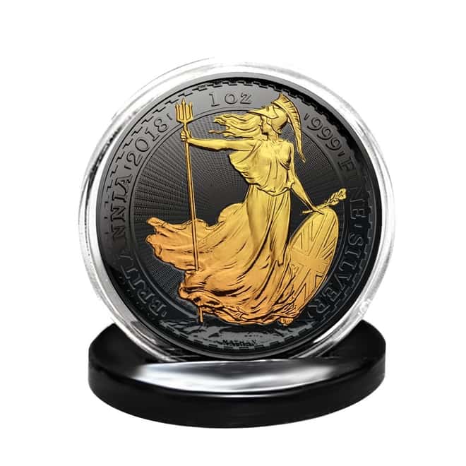 2018 Great Britain 1 oz Silver Britannia Coin .999 Fine Black Ruthenium 24K Gold Edition (w/Box & COA)