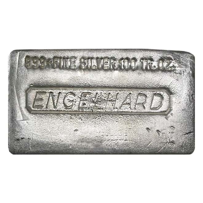 100 oz Engelhard Old Hand Poured Silver Bar .999 Fine