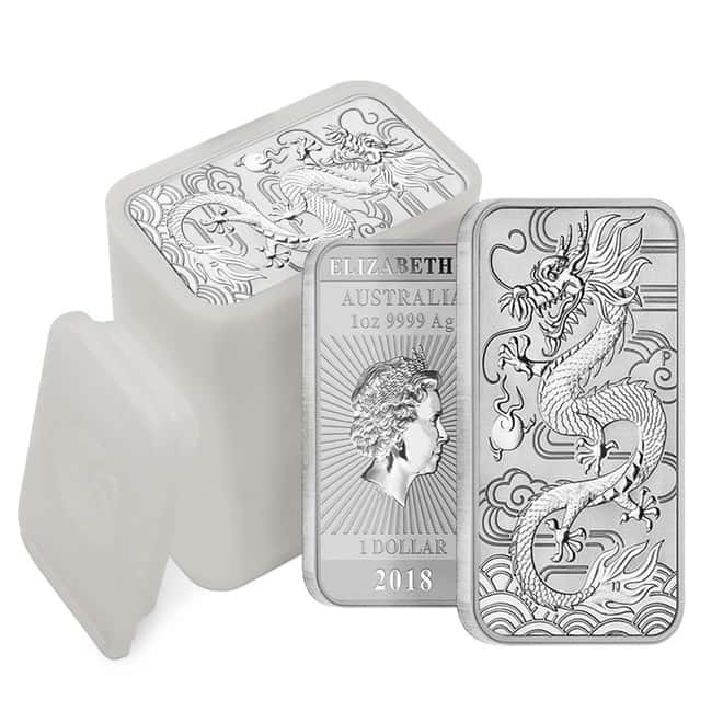 2018 1 oz Silver Australian Dragon Coin Bar $1 BU