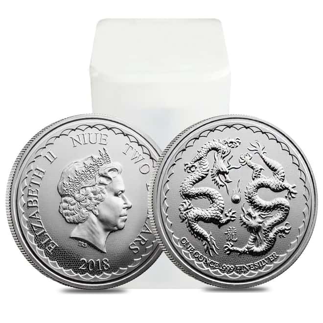 2018 1 oz Niue Silver $2 Double Dragon BU