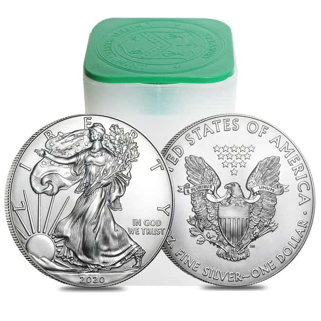 Roll of 20 - 2020 1 oz Silver American Eagle $1 Coin BU (Lot, Tube of 20)
