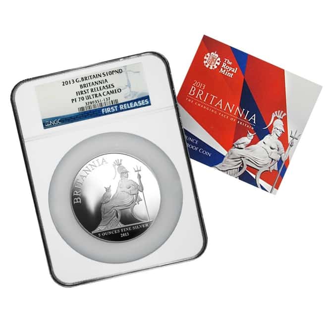 2013 Great Britain 5 oz Silver Britannia Proof Coin NGC PF 70 UCAM First Releases (w/COA)