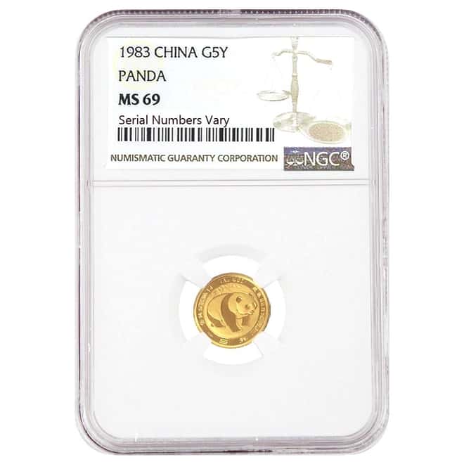1983 1/20 oz Chinese Gold Panda 5 Yuan NGC MS 69