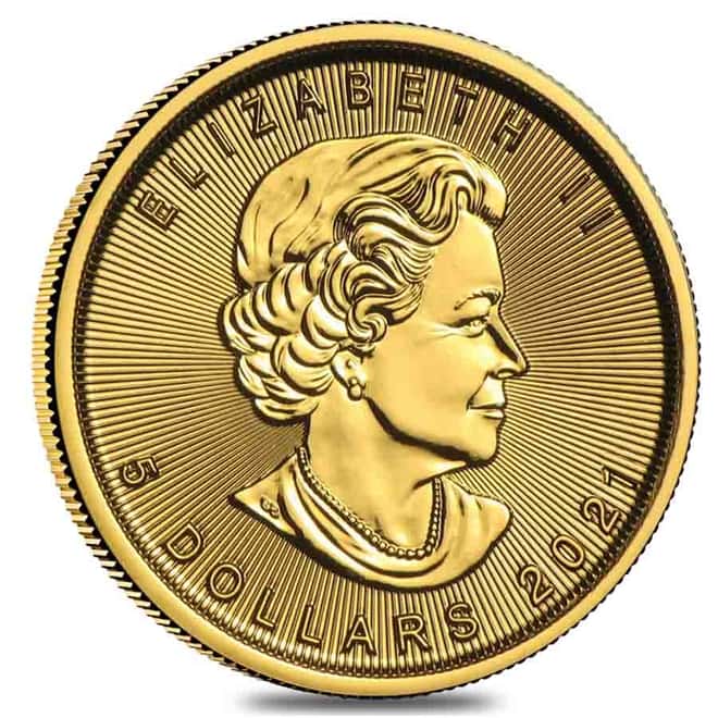 2021 1/10 oz Canadian Gold Maple Leaf $5 Coin .9999 Fine BU (Sealed)
