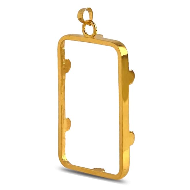 Sterling Silver Prong Frame Bezel Pendant for 1 oz PAMP Gold Bar (Gold Plated)