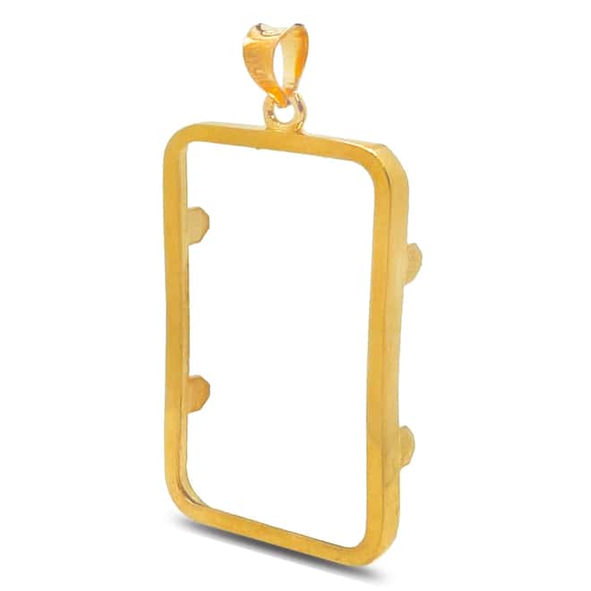 Sterling Silver Prong Frame Bezel Pendant for 2.5 gram PAMP Gold Bar (Gold Plated)