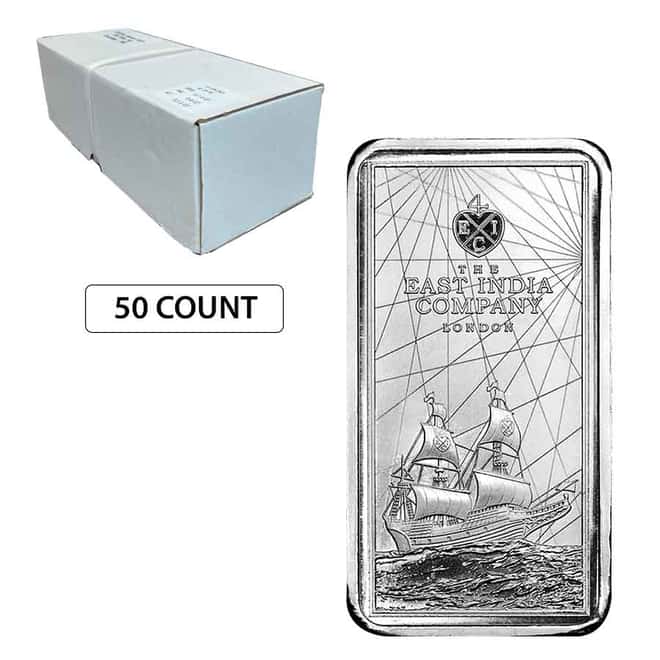 Lot of 50 - 2021 St. Helena 10 oz East India Company Silver Coin Bar .999 Fine BU