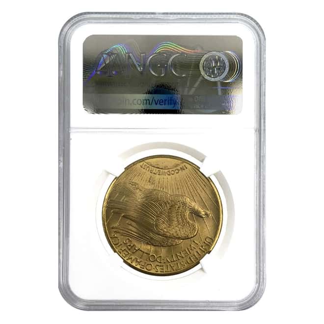 1924 $20 Gold Saint Gaudens Double Eagle Coin NGC MS 63 Mint Error (Obv Struck Thru)