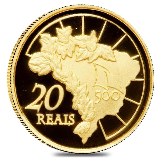 2000 Discovery of Brazil 20 Reais Proof Gold Coin AGW .2315 oz (w/Box & COA