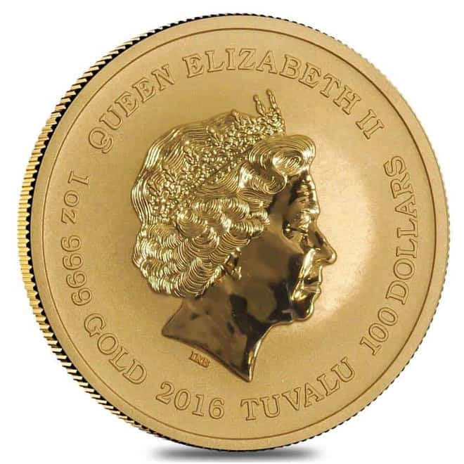 2016 1 oz Gold Tuvalu Pearl Harbor Perth Mint .9999 $100 Coin BU