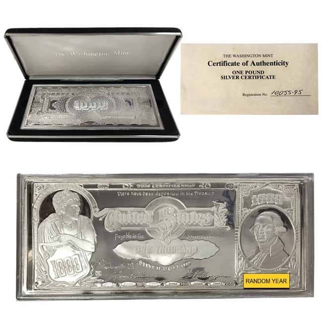 16 oz Silver Bar Random Year Bill (w/Box & COA)