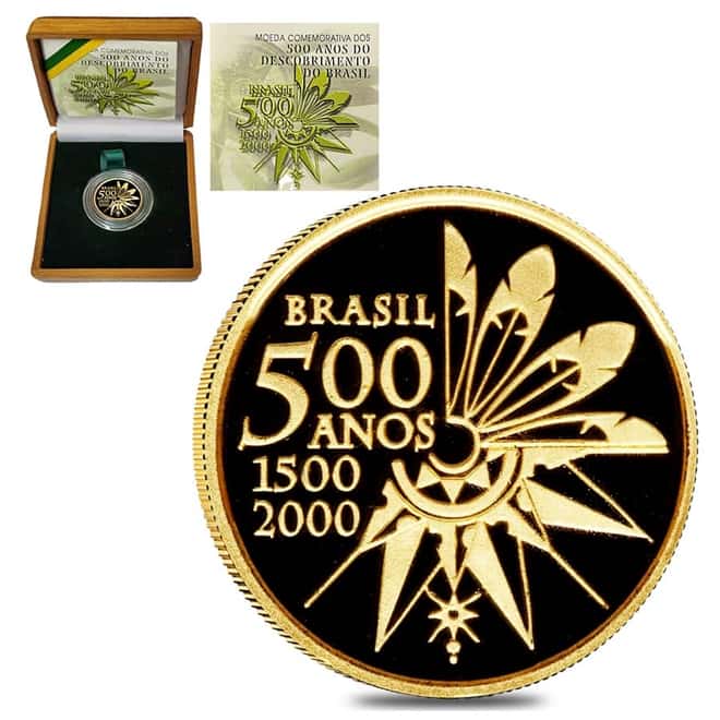2000 Discovery of Brazil 20 Reais Proof Gold Coin AGW .2315 oz (w/Box & COA