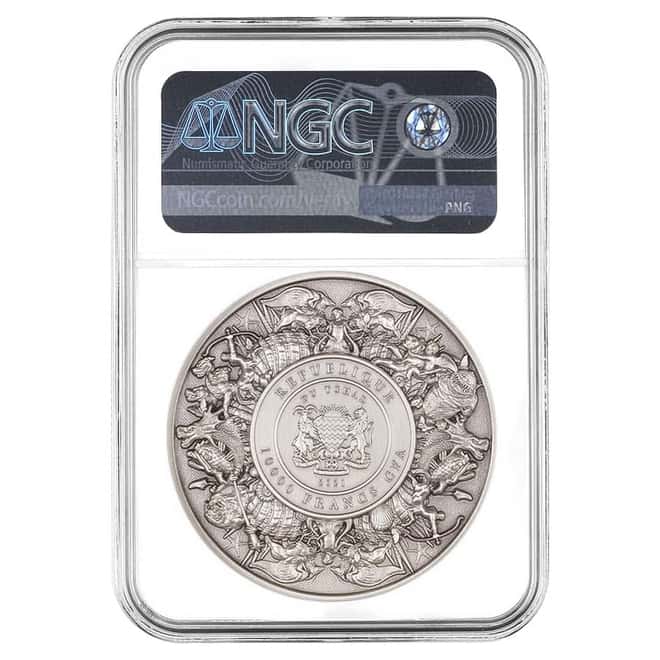 2021 Chad 2 oz Silver Mermaid & Unicorn Coin NGC MS 70 FDOI Antiqued High Relief - Mythical Creatures