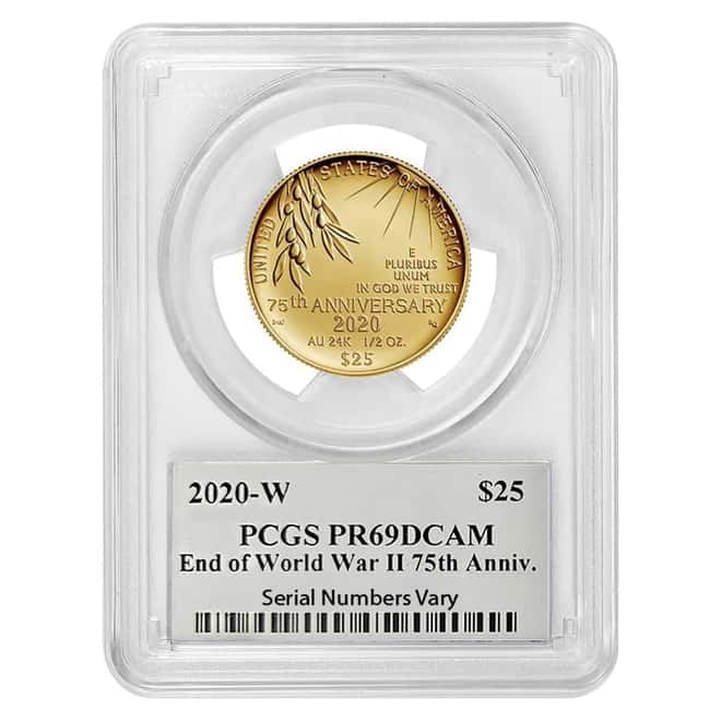 2020-W 1/2 oz End of WWII 75th Anniv $25 Proof Gold Coin PCGS PF 69 (Iwo Jima Label)
