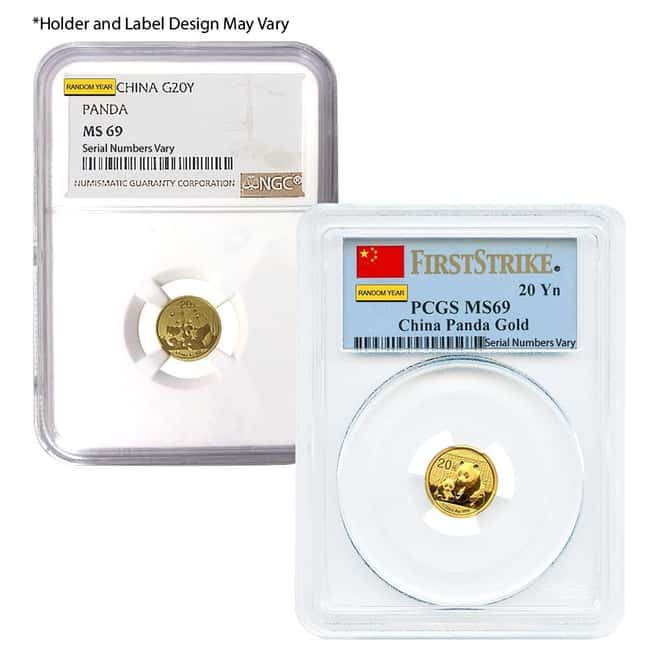 Chinese 1/20 oz Gold Panda Coin NGC/PCGS MS/PF 69 (Random Year)