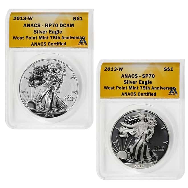 2013-W 1 oz Enhanced Reverse Proof Silver American Eagle 2-Coin Set ANACS PF 70