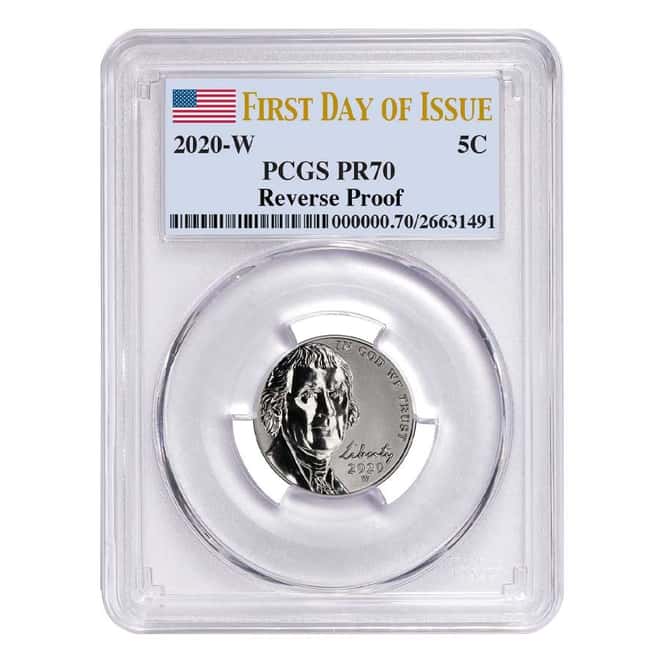 2020-W Reverse Proof Jefferson Nickel PCGS PF 70 FDOI (w/ 2020-S US Mint Proof Silver Set)