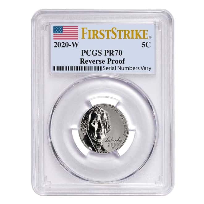 2020-W Reverse Proof Jefferson Nickel PCGS PF 70 FS (w/ 2020-S US Mint Proof Silver Set)