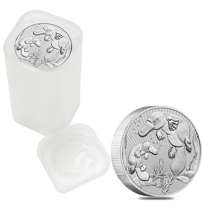 Lot of 10 - 2021 2 oz Silver Australian Piedfort Platypus Perth Mint .9999 Fine BU Next Generation Series (Tube, Roll of 10)