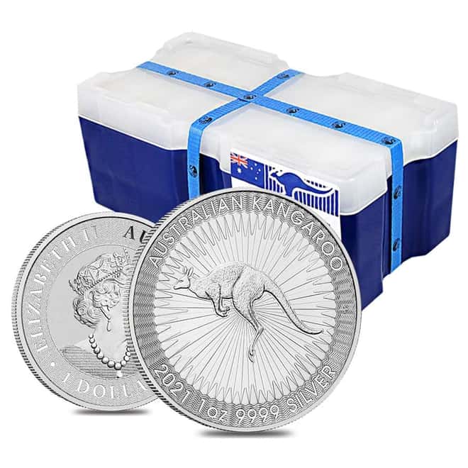 Roll of 25 - 2021 1 oz Australian Silver Kangaroo Perth Mint Coin .9999 Fine BU (Tube, Lot of 25)
