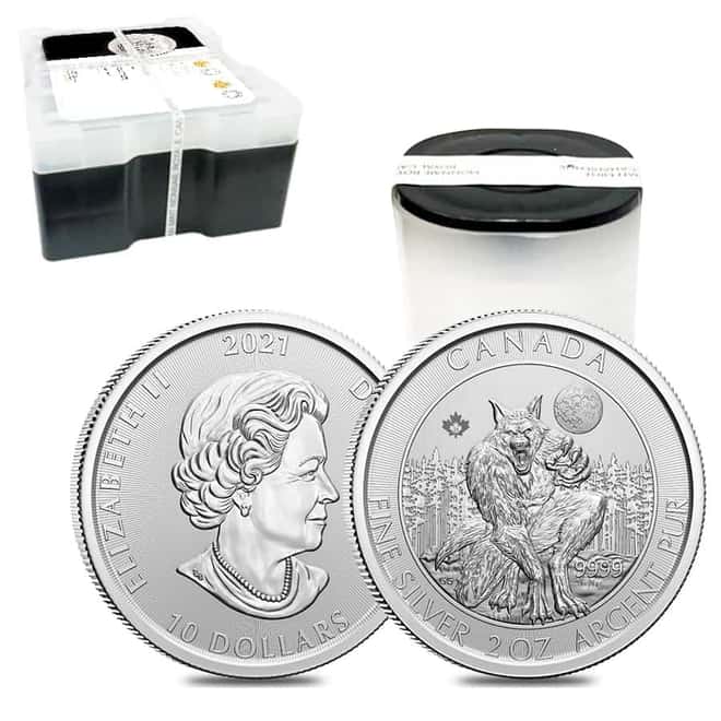 Monster Box of 280 - 2021 2 oz Royal Canadian Creatures of the North Series Werewolf Silver Coin BU (20 Roll, Tube of 14)