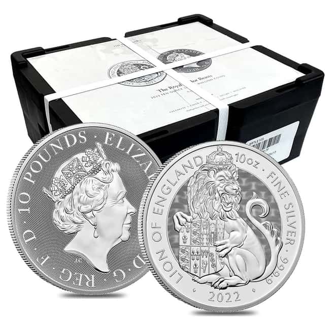 Box of 15 - 2022 Great Britain 10 oz Silver The Tudor Beasts Lion of England Coin .9999 Fine BU