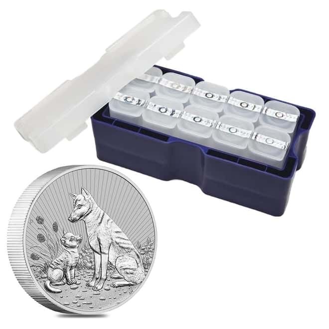 Monster Box of 100 - 2022 2 oz Silver Australian Piedfort Dingo Mother and Baby Perth Mint .9999 Fine BU Next Generation