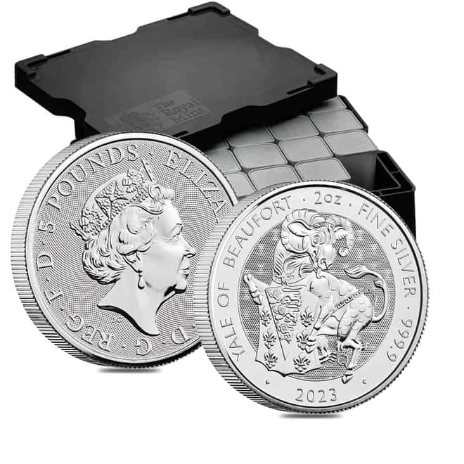 Monster Box of 200 - 2023 Great Britain 2 oz Silver The Tudor Beasts Yale of Beaufort Coin .9999 Fine BU (20 Tubes, Lot of 200)