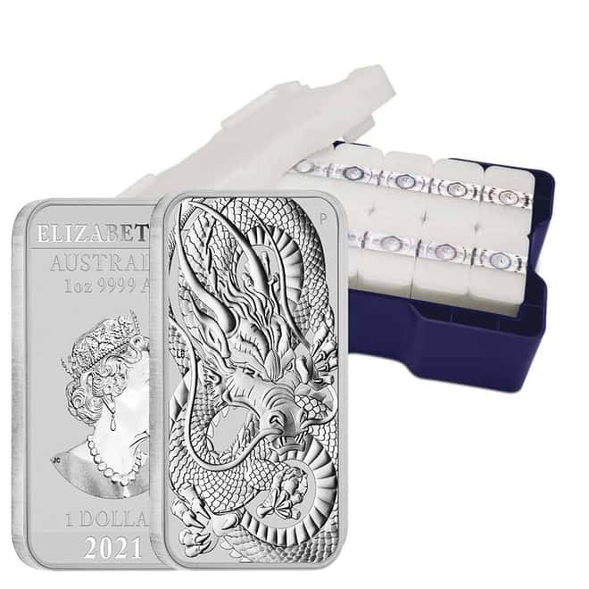 2021 1 oz Silver Australian Dragon Coin Bar $1 BU