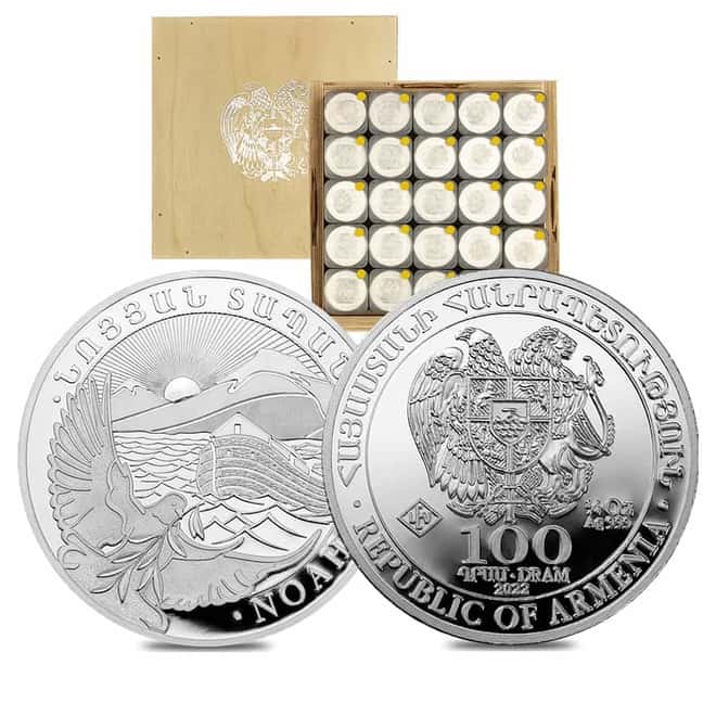 Lot of 20 - 2022 Armenia 1/4 oz Noah's Ark Silver Coin 100 Dram .999 Fine BU (Roll, Lot of 20)