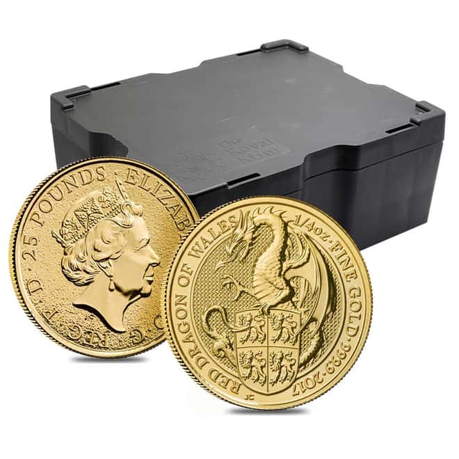 2017 Great Britain 1/4 oz Gold Queen's Beast (Red Dragon) Coin .9999 Fine BU